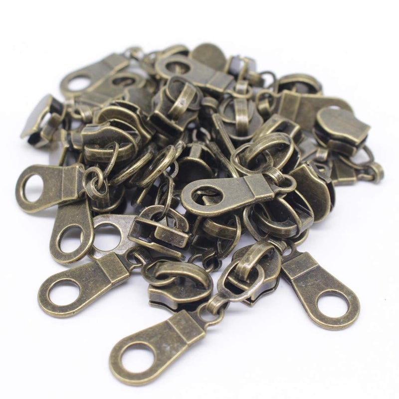 MebuZip 50PCS Anti-Brass Pulls for #5 Nylon Coil Zippers Antique Brass Zipper Sliders for Luggages Purses Bags (New) - Image 2